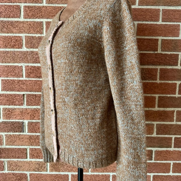 Josa 100% Alpaca Knit Button Up Cardigan Sweater Brown Beige Crew, Size 2 - Picture 8 of 15
